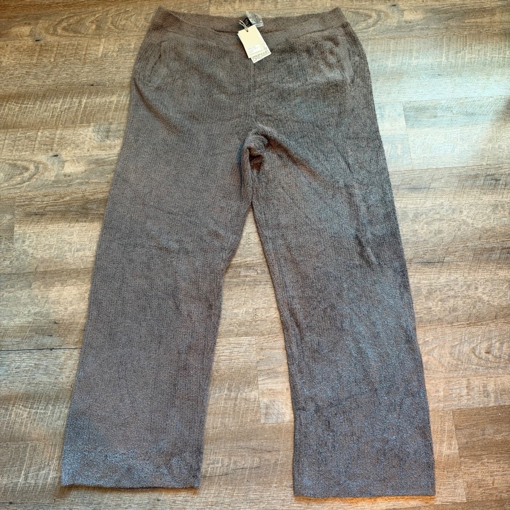 Barefoot Dreams CozyChic Lite Wide Leg Pants 1X Relaxed Pewter Grey Ribbed NEW